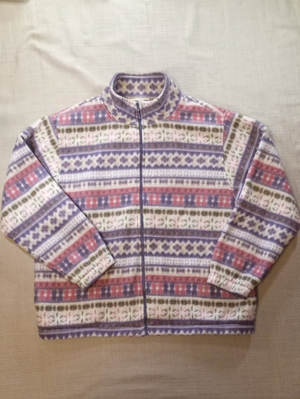 Vintage Alfred Dunner Size PM Lavender & Pink Patterned Zip-Front Teddy Jacket